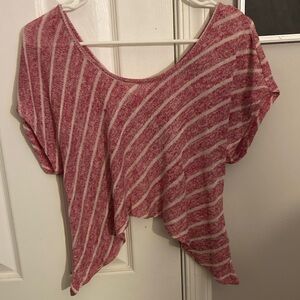 Self Esteem Pink and White Striped Crop Top with perk-a-boo back. Size Small